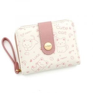 Portefeuille japonais mignon chat pour filles,porte-cartes bancaires,sac d'argent,portefeuilles &agrave; fermeture &eacute;clair pour femmes,sac &agrave; main de rangement des cl&eacute;s,porte-monnaie-Pink- - Neuf