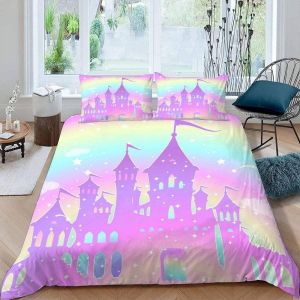 Parure De Lit Pour Enfant X Cm Dessin Anim&eacute; Fille Housse De Couette Arc-En-Ciel Chateau Parure De Lit En Microfibre Ensemble De Literie + Taie - Neuf