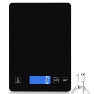 Kalanka-Balance De Cuisine Num&eacute;rique - 15 Kg/1 G - Rechargeable Par Usb - Avec &Eacute;cran Led Et Fonction Tare - Avec Fond En Verre Tremp&eacute; - Pour La Cuisson Et La Mesure - Neuf