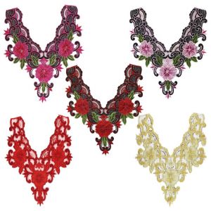(A) Lot de 4 appliques florales brod&eacute;es en dentelle pour col, garniture de v&ecirc;tements, patch floral &agrave; coudre pour costumes et accessoires de mariage DIY - Neuf