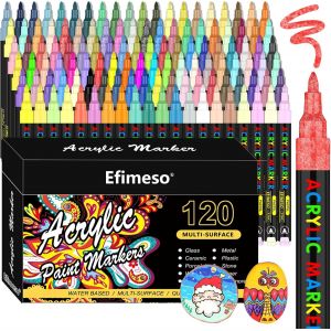 Mevronisshop-Ensemble De Feutres Acryliques - 120 Couleurs, Marqueur Acrylique Pour La Peinture Sur Rochers, C&eacute;ramique, Pierre, Verre, Bois Et M&eacute;tal, Pointe Extra Fine 0.7mm - Neuf