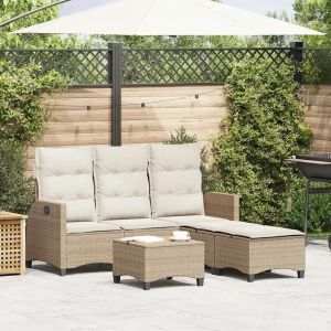 Salon De Jardin Avec Coussins Forme De L 3 Pcs Beige Polyrotin - Neuf