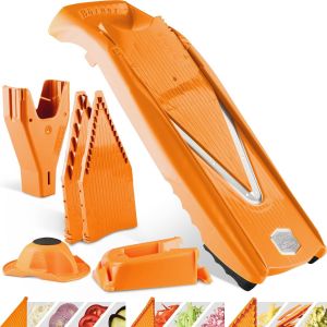 Chenquansarl-Coupe-Légumes V5 (Profi Set) ¿ Mandoline Réglable En V ¿ 7 Pièces Avec 10 Épaisseurs De Coupe ¿ Lame En Acier Inoxydable ¿ Set De Mandoline + Station D'accueil ¿ Orange - Neuf