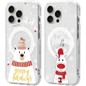 SJZG-2 Pi&egrave;ces No&euml;l Coque Magn&eacute;tique Pour Iphone 16 Pro Max 6,9'', Etui En Motif Dessin Cadeau De No&euml;l Compatible Avec Magsafe, Housse Christmas Silicone Bumper Cover Pour Iphone 16 Pro Max, No&euml;l 04 - Neuf
