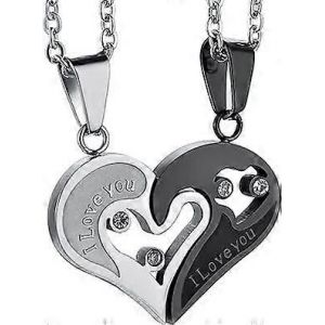 Acier Inoxydable Homme Femmes Couple Collier Pendentif Coeur Cz Puzzle Assortiment - Neuf