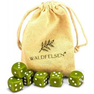 Eryi-® Lot De 6, 12, 20, 30 Ou 50 Dés De Haute Qualité De La Marque ® Taille Standard 16 Mm Cube Acrylique Bouton Cube De Jeu Dice 6 Côtés Accessoires De Jeu Avec Sac En Tissu (Olive, 6 - Neuf