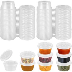 Checarzhn--No1-50 Pcs Petit Gobelet Plastique Réutilisable Avec Couvercle 100ml, Petit Récipient Sauce, Pot À Sauce En Plastique Avec Couvercle, Petit Récipient Avec Couvercle, Pot À Sauce 100ml Pour - Neuf