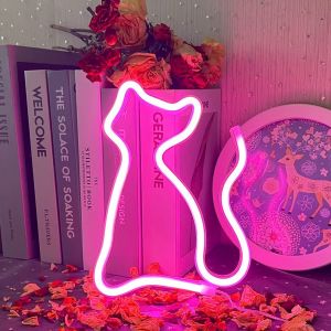 Eryi-Chat Neon Enseigne Rose Led Néons Veilleuse Animals Led Sign Par Batterie Et Usb Alimenté Lampe Neon Pour Enfants Cadeau D'anniversaire Fille Garçon - Neuf