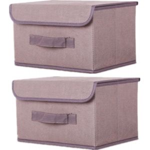 KALANKA-Boite de Rangement avec Couvercle,Boite Rangement Tissu,Cube de Rangement tissu,Pliantes,Boîtes de Rangement pour placards,Vêtements,Penderies,Jouets (26×19×16cm/2pack, Café) - Neuf