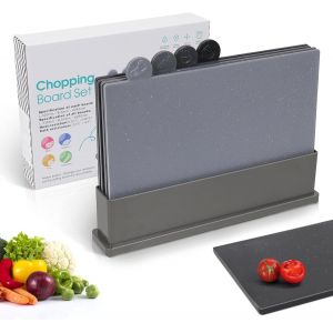 Planche A Decouper, Ensemble De 4 Planches À Découper Plastique, Planche Cuisine Anti-Dérapant, Planche A Decouper Professionnelle Et Réversible Pour Viande, Poisson, Légumes, Fruits, Pain - Neuf