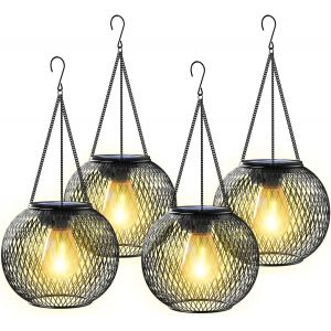 Lanterne Solaire Exterieur Jardin, Lampe Solaire Exterieur 4 Lumière Solaire Suspendues En Métal Ip65 Lanterne Solaire Deco Jardin Exterieur Pour Cour Balcon Cadeaux - Neuf
