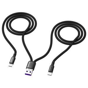 JGD-C&acirc;ble de charge 2 en 1 multi-type C, c&acirc;ble USB C, 1,2 m, c&acirc;ble en nylon, double r&eacute;partiteur, chargeur USB A vers double port USB C, convient pour charger - Neuf