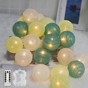 KAL-Guirlande Lumineuse Coton Boules Alimenté Par Pile, 20 Led Dimmable Guirlande Lumineuse Boule Avec Télécommande, Led Guirlande Boule Lumineuse Intérieur Pour Chambre Enfant Noël Fête (Vert) - Neuf
