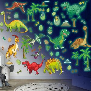 Eryi-Stickers Muraux Enfant Dinosaures Lumineuses Autocollant Muraux Lumineux Dinosaure Autocollant Amovible Sticker Mural Dinosaures Pour Enfant Garçons Fille Bébé Chambres Plafond Décoration Vert - Neuf