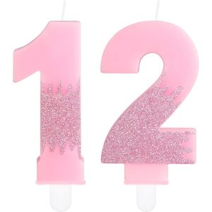 ChenQuanSarl-Bougies Roses Pour 12E Anniversaire, Numéro 12, Bougies Roses La Reine Des Neiges Pour Décoration De Gâteau De Fête D'Anniversaire De Mariage Pour Filles Et Garçons - Neuf