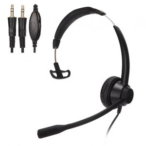 Casque d'ecoute monophonique 3,5 mm, 3 sections, double prise 3,5 mm, pour PC professionnel, prend en charge le reglage du volume des appels et des haut-parleurs - Neuf