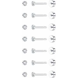 Kal-7 Paires Threadless Boucles D'oreilles Femme Homme Acier Inoxydable 2-8 Mm Cz Boucles D'oreilles Plaqué Or 18k Piercing Cartilage Hélix Tragus Piercing Oreille Dos Plat Boucles D'oreilles - Neuf
