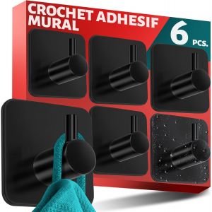 TIANYI-6 Pi&egrave;ces Crochet Adhesif Mural, Porte Serviette Salle de Bain, Etanche Autocollan Accroche Pour Torchon de Cuisine, Noir - Neuf