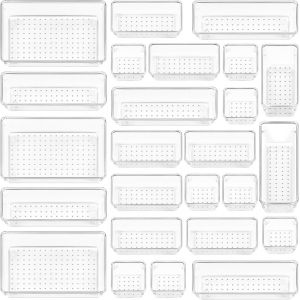 Lot De 25 Organisateurs De Tiroir 4 Tailles, Rangement Tiroir En Plastique Transparent &iquest; Parfait Pour Salle De Bain, Coiffeuse, Bureau, Cuisine, Outils Et Maquillage[CHU10501141] - Neuf