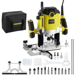 Affleureuse &agrave; Bois 1800W 10000-26000 RPM, Outil de Gravure &Eacute;lectrique avec Set de 12 Fraises, 3 Pinces 6/8/12 mm, 7 Vitesses Variables - Neuf