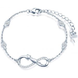 Eryi-Bracelet De Femme Fille, Bracelet En Argent 925, Bracelet De Symbole Infini Et De Chat Mignon, Zircon Incrusté, Chaîne Ajustable, Bracelet Animal Au Design Unique, Argent, Or Rose, Or - Neuf