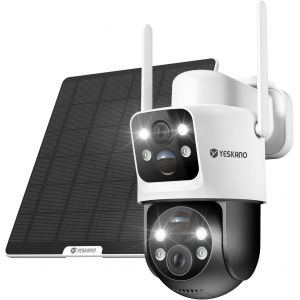CHECARZHN--NO1-6Mp Camera Surveillance Wifi Exterieure Sans Fil Batterie - Panneau Solaire, 360° Ptz Camera Solaire Exterieur, 2.4Ghz Double Objectif, Vision Nocturne Couleur, Audio Bidirectionnel (Blanc) - Neuf