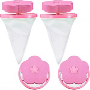 Sac en maille réutilisable pour machine à laver domestique, filtre à cheveux, 4 pièces (rose) - Neuf