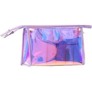 MAA-Sac de Rangement holographique pour Maquillage - Sac de Transport étanche à Fermeture éclair - Trousse de Toilette de Voyage pour Femme - Violet - Neuf