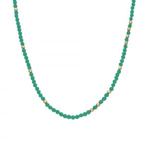 Collier Argent Dor&eacute; Perles Naturelles Onyx Vert - Neuf