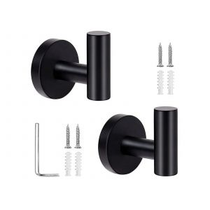 Lot de 2 crochets muraux en acier inoxydable noir pour serviettes et peignoirs - Neuf