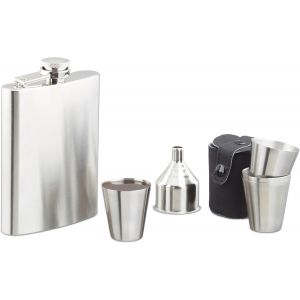 Ulteronixshop-Set Flasque En Inox 7 Pi&egrave;ces Avec Flasque 200 Ml Entonnoir Et Verre Doseur Festival Camping, Argent&eacute; - Neuf