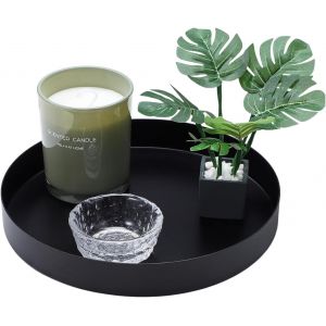 Checarzhn--No1-Plateau Décoratif Rond Noir - Assiette Décorative Et Plateau Décoratif En Métal - Plateau De Service Polyvalent - En Métal - Convient Comme Décoration De Table - Neuf