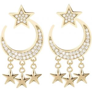 Kal-Étoile De Lune Boucles D'oreilles Pour Femmes, Pendants D'oreilles Hypoallergéniques En Plaqué Or Rose Et Argent Avec Cristal De Zirconium Cubique - Neuf