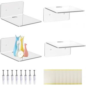 Lot De 4 Petite Etagere Murale Sans Percage, Mini Tablette Murale En Acrylique, Étagère Flottante Transparente, Étagère Murale Suspendue, Petites Étagères Décoratives, Mini Etagere Invisible - Neuf