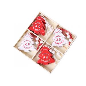 12 d&eacute;corations de No&euml;l en bois avec bo&icirc;te de rangement - Neuf