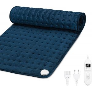 JGD-Coussin Chauffant &Eacute;lectrique 30x60cm Arr&ecirc;t Automatique 2h Minuterie 6 Niveaux de Temp&eacute;rature Lavable en Machine Protection Contre la Surchauffe Tapis Chauffant Dos &Eacute;paules Abdomen, Bleu Fonc&eacute; - Neuf