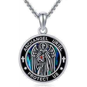 Cha&icirc;ne Archange Uriel En Argent Sterling 925 Saint Uriel Abalone Pendentif Collier Amulette Religieuse Chr&eacute;tienne M&eacute;daillons Catholiques Bijoux Cadeau Pour Homme Et Femme, Argent Sterling - Neuf