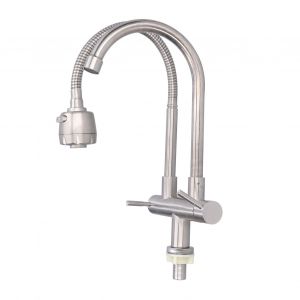 HJLIAN Robinet d'evier en acier inoxydable G1/2, rotation a 360 degres, robinet de lavabo a double tete, robinet d'eau froide de cuisine - Neuf