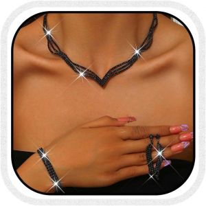 Kal-Ensemble De 3 Bijoux De Mariée Avec Boucles D'oreilles Et Collier En Strass Argentés Pour Femme - Neuf