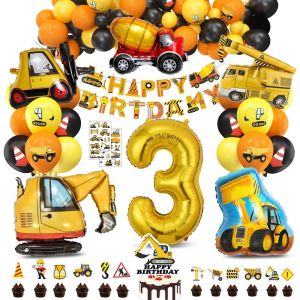 Xxl Deco Birthday Building Kit 3 Years Old Boy'S Excavator Kit 3 Years, Balloon Construction Site For Children, Birthday Party Decorations - Neuf