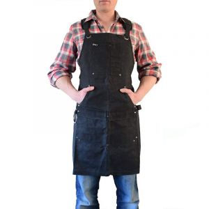 (Noir) 1 tablier de travail pour homme, tablier de menuiserie et tablier d'atelier de menuiserie pour homme, tablier d'atelier en toile cirée robuste - Neuf