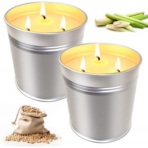 Lot De 2 Grandes Bougies À La Citronnelle Pour L'Extérieur, En Cire De Soja Naturelle, Sûres Et Durables, Bougies Parfumées À La Citronnelle, Pour Jardin, Camping, Pique-Nique, Durée De Combustion - Neuf