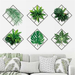 Les Plantes Grill&eacute; Stickers Muraux 6 Pi&egrave;ces D'art De La Magie De La 3d Feuilles Vertes Des Photos De D&eacute;coration Murale - Neuf