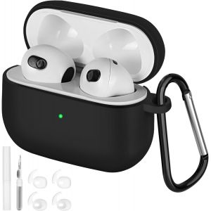 Coque en Silicone Compatible avec Airpods 3, Housse de Protection avec Kit de Nettoyage, &Eacute;tui de Protection Ultra-Thin Souple pour Air-pods 3, LED Avant Visible, Noir - Neuf