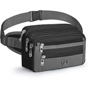 KALANKA-Sacoche Banane Homme Sac Banane Femme avec 7 Poches Zippées et Sangle Réglable Grande Capacité Sac Banane pour Le Jogging Randonnée Camping Cyclisme, Noir - Neuf