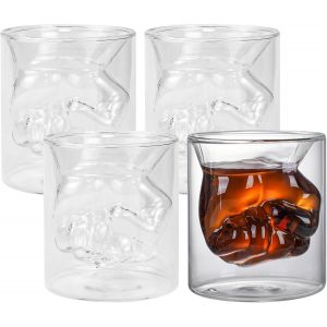 4 Pcs Verre Whisky Double Paroi,Verres À Shot En Forme De Poing,Verre Dégustation Rhum 150ml,Verre Vodka Isolée,Gobelet Whisky Drôle Transparent,Pour Bar Alcool Tequila Cocktail Café - Neuf