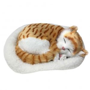 Réaliste Sleeping Cat Toy Breathing Cat Peluche Animal Doll avec Mat Jouets en peluche pour enfants Maison Ornement - Neuf