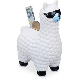 TZF-Tirelire Lama Alpaga urne déco Boite économies épargnes pièces Monnaies Bouchon 15,5 x 11 x 6 cm, Blanc, céramique, Weiß - Neuf