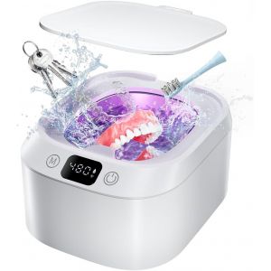 Kalanka-Nettoyeur Ultrasons, 48000hz 220ml Bac Ultrasons, 24w Ultrasonic Cleaner Portable Avec Lampe, Bac A Ultrason Pour Proth&egrave;ses Dentaires, Goutti&egrave;re Dentaire, Aligneurs, Bijoux (Blanc) - Neuf