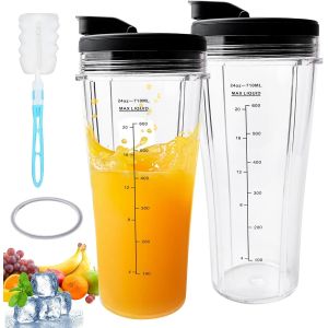 Pi&egrave;ces De Rechange Pour Mixeur Ninja, 2 Pi&egrave;ces 710 Ml Cup Gobelet De Remplacement Pour Ninja, Gobelet De Rechange Avec Brosse Et Joint Pour Ninja M&eacute;langeurs, Pour M&eacute;langeurs Ninja, Ss100, Ss101, Ss300 - Neuf